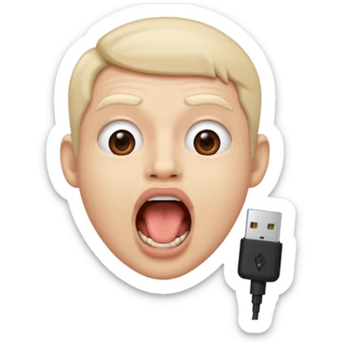 Mouth open wide with audio cable stuffed inside. sticker