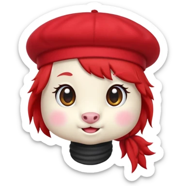 Cute pony emoji in a red beret, kawaii sticker