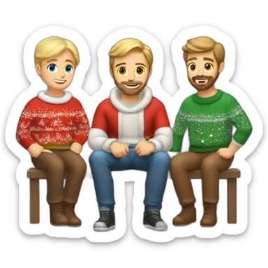 gay couple in christmas sweathers sitting one blond guy with beard and the other with brown hair sticker