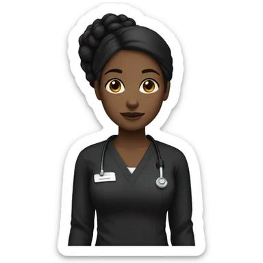 Black girl with middle part and black hair in black scrubs full body sticker