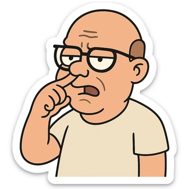 flat toon style bald guy with glasses picking his nose sticker