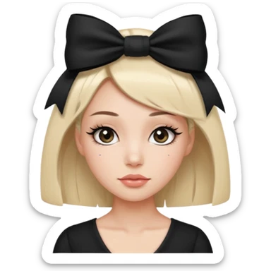 Woman with black cute  cut with a black top and a bow on her head with long lashes sticker