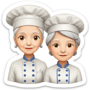 Old lady standing with a young chef sticker