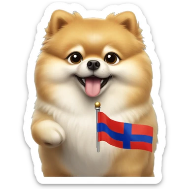 Fat Pomeranian spitz waiving small Russia flag in its hand sticker