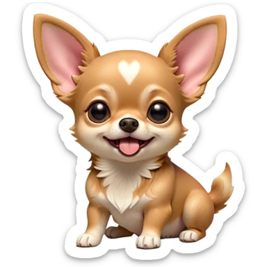 Cinematic Cute Yawning Fawn Short Haired Chihuahua Portrait Emoji, Head tilted slightly with a dramatic, wide-open yawn, soft fawn fur with a velvety texture, floppy ears slightly drooping, round dark eyes barely open in drowsy contentment, Simplified yet irresistibly adorable features, highly detailed, glowing with a soft, cozy glow, high shine, relaxed yet expressive, stylized with a touch of whimsy, bright and endearing, soft glowing outline, capturing the essence of a sleepy yet affectionate pup, so drowsy it feels like it could stretch right out of the screen and curl up for a nap! sticker