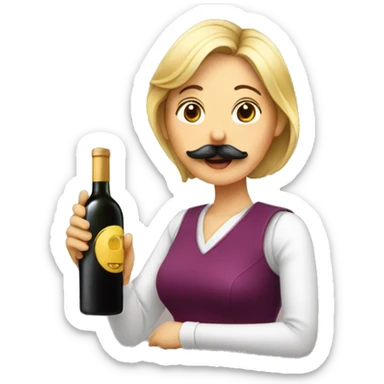 Mujer con bigote bebiendo vino sticker