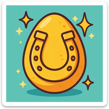 an egg with a horseshoe and sparkles, playful, cartoon style sticker