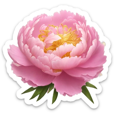 Peony "A lush pastel pink peony with layered, ruffled petals glowing softly, with sparkles and a magical golden light emanating from its center." sticker