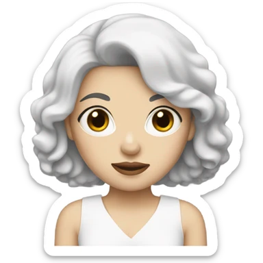 woman with black hair and pale skin with a cockapoo that is black sticker