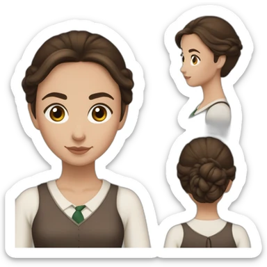 Fille brune aux yeux marron blanche de peau, un chignon et avec une tenue de la maison serpentard dans Harry potter sticker