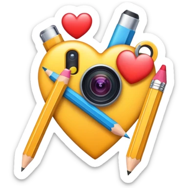 social media tools combining camera, pencil, and heart symbol, vibrant and appealing emoji style icon sticker