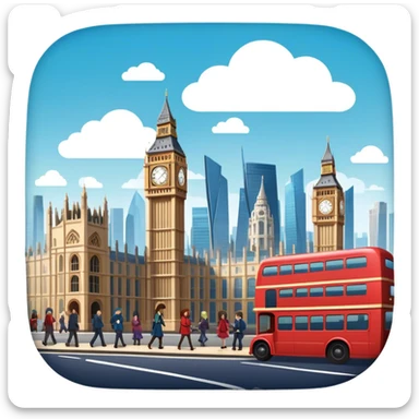 An icon representing a visual novel, inspired by games like 'One Day in London.' The design features a detailed cityscape with characters in dynamic poses, as if caught in a pivotal story moment. Speech bubbles and narrative text appear. Transparent background sticker