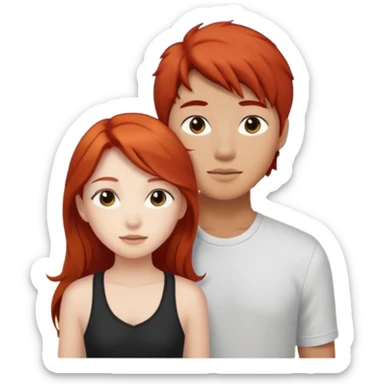 Redhead girl and Asian boy with long hair at the beach sticker