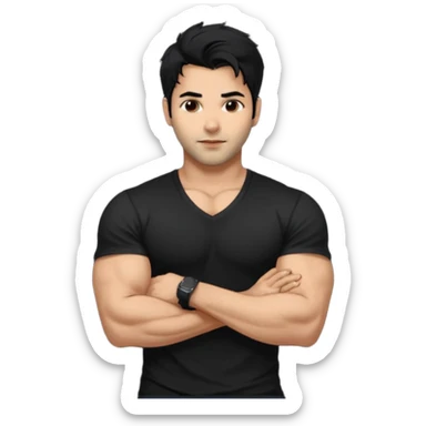 generate a pretty bratz Varun Dhawan with 
Make him wear a black v neck tshirt. muscular but still lean
He shoudl look exactly like VArun DHawan.  messy black hair sticker