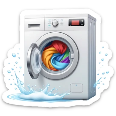 washing machine mid-cycle with clothes tumbling inside sticker