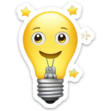 light bulb with little brain and stars inside sticker