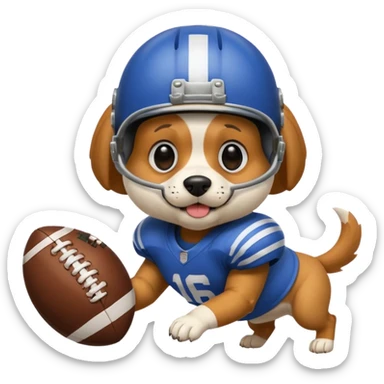 A dog with a football helmet on with black on his eye with a dog trying to tackle him  sticker