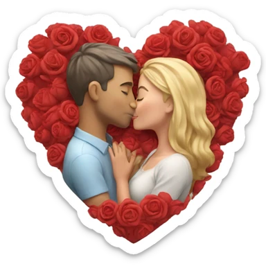 Hyper Realistic Couple kissing surrounded by red hearts and flowers  sticker