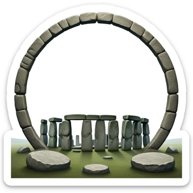 Cinematic Realistic Stonehenge Landscape Emoji, depicted with ancient, mysterious stone circles set against a moody sky, rendered with atmospheric lighting and detailed textures that evoke its prehistoric allure. sticker