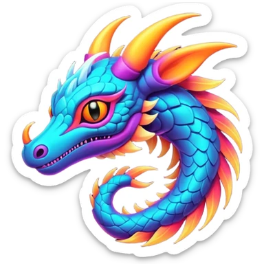 Exotic futuristic lush warm-colored neon Fakémon-Fionbri-creature sticker