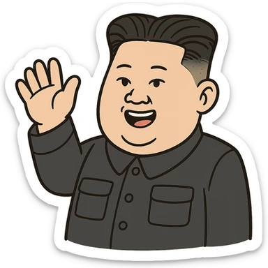 caricature emoji of Kim Jong-un waving hand, cartoon style sticker
