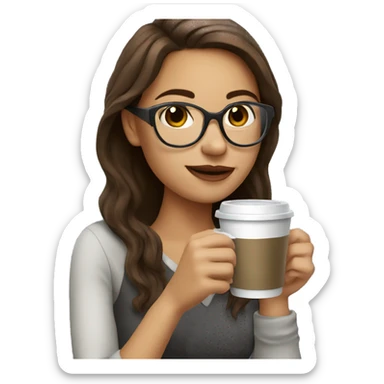 brown hair girl with grey glasses drinking coffee sticker