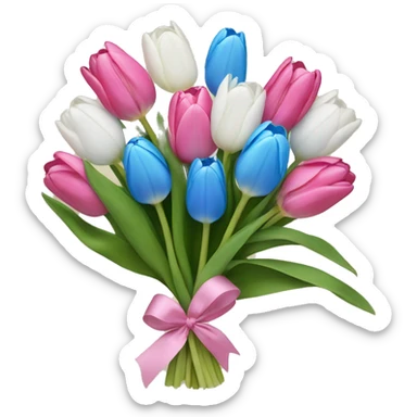Pink and blue and white tulips in a bouquet sticker