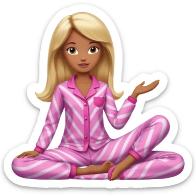 Brown skin blonde hair Barbie in pajamas  sticker