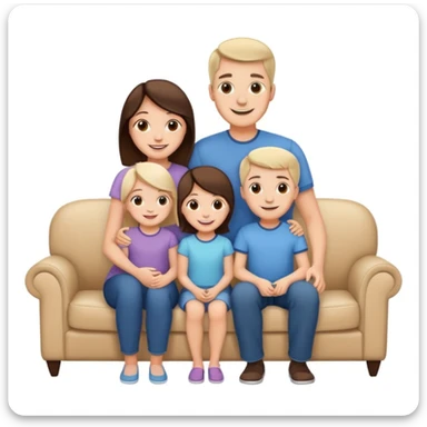 family posing for photo, living room background, closeup  sticker