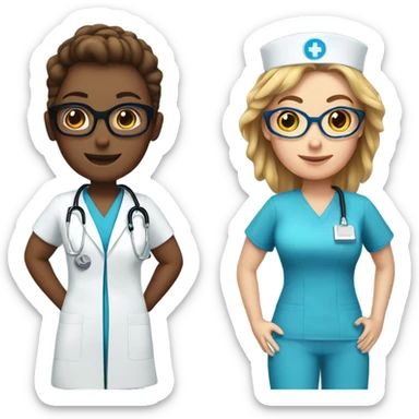 Nurse bffs in blue scrubs. One has glasses  sticker