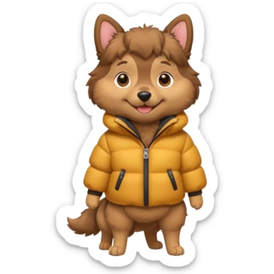 a full body of cute dog with puffer clothes sticker