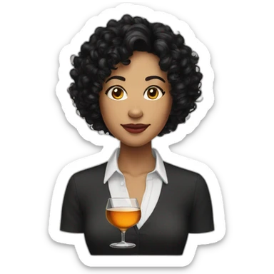Woman short black curly hair drink whisky sticker