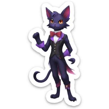 cool kawaii black purple red ethereal fantasy beautiful elegant nargacuga-Noivern-cat-Fakemon collar harness bow tie and bracers full body sticker
