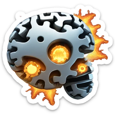 brain made of gears bursting into flame sticker