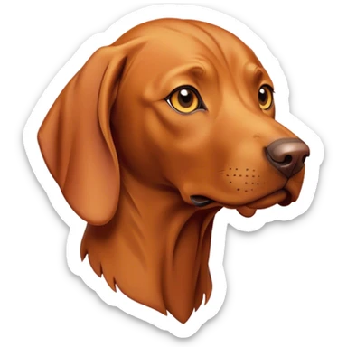 Cinematic Noble Vizsla Portrait Emoji, Poised and regal, with a sleek, athletic build and a short, smooth Fur of rust and gold, deep-set soulful amber eyes, Simplified yet sharp and sophisticated features, highly detailed, glowing with a soft, dignified glow, high shine, intelligent and agile, stylized with an air of determination, focused and attentive, soft glowing outline, capturing the essence of a watchful and confident companion, so majestic it feels as though it could sprint out of the screen with effortless authority! sticker