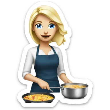 Beautiful blonde blue eyed woman cooking sticker
