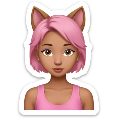 chica morena clara, corte de cabello wolf cut medio, con una blusa de tirantes simple, rosa y coquette sticker