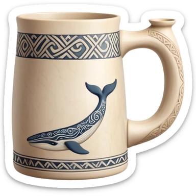 Scandinavian carving icon, whale bone mug or vase with intricate Norse patterns, chisels and carving tools nearby, minimalistic style, clean lines, transparent background. sticker