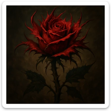 a dramatic rose with wild petals and prominent thorns, looking untamed and powerful sticker