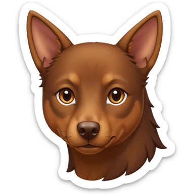 Cinematic Noble Brown and Tan Kelpie Portrait Emoji, Poised and regal, with a strong, agile build and a rich, well-groomed Fur of warm brown and tan, piercing warm eyes, Simplified yet sharp and sophisticated features, highly detailed, glowing with a soft, dignified glow, high shine, intelligent and energetic, stylized with an air of determination, focused and attentive, soft glowing outline, capturing the essence of a watchful and confident herder, so majestic it feels as though it could bound out of the screen with effortless authority! sticker
