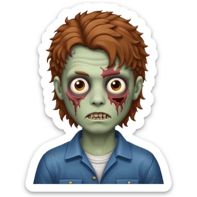 curly brown mullet haired zombie boy sticker