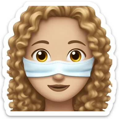 curly brown hair and blue eyes white girl using a face mask sticker