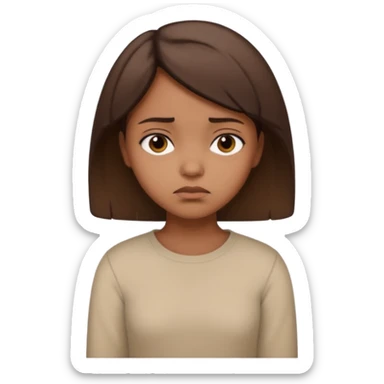 a brown girl with short brown hair wearing a beige full sleeve and looking sad sticker