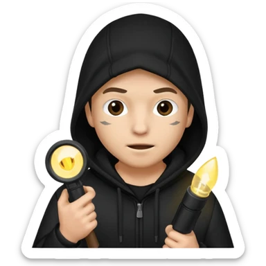 Thief with black hood and flashlight sticker