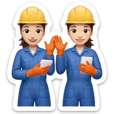 create a realistic emoji of two working packaging workers switching positio sticker