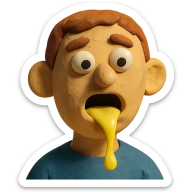 claymation style face with lemonade dripping out of mouth sticker