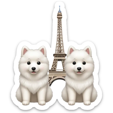 Two Samoyed dogs in front of Eiffel Tower sticker