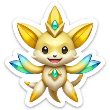 Elemental shimmering lucky charming smiling cute Jirachi-Dragalge-Hawlucha-Pokémon-Fakémon-hybrid-creature sticker