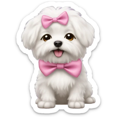 little white fluffy dog wearing a pink bow sticker