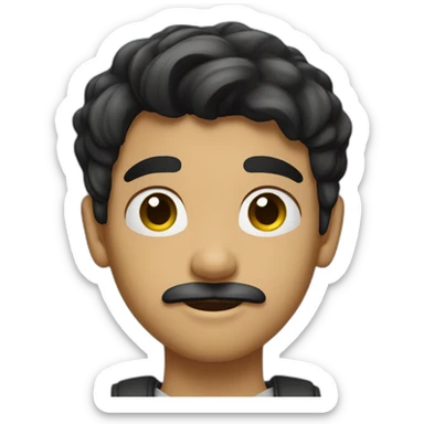 Teenboy with medium Short black hair and mustache sticker
